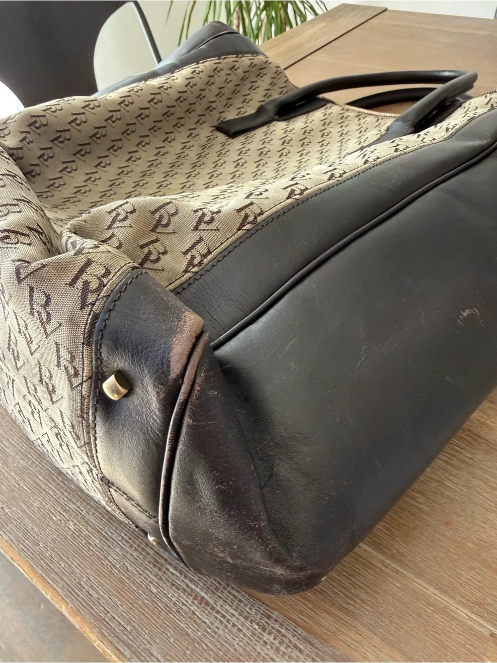 Vintage Bottega Veneta Monogram Canvas Large Travel Tote Weekend Carryall Bag